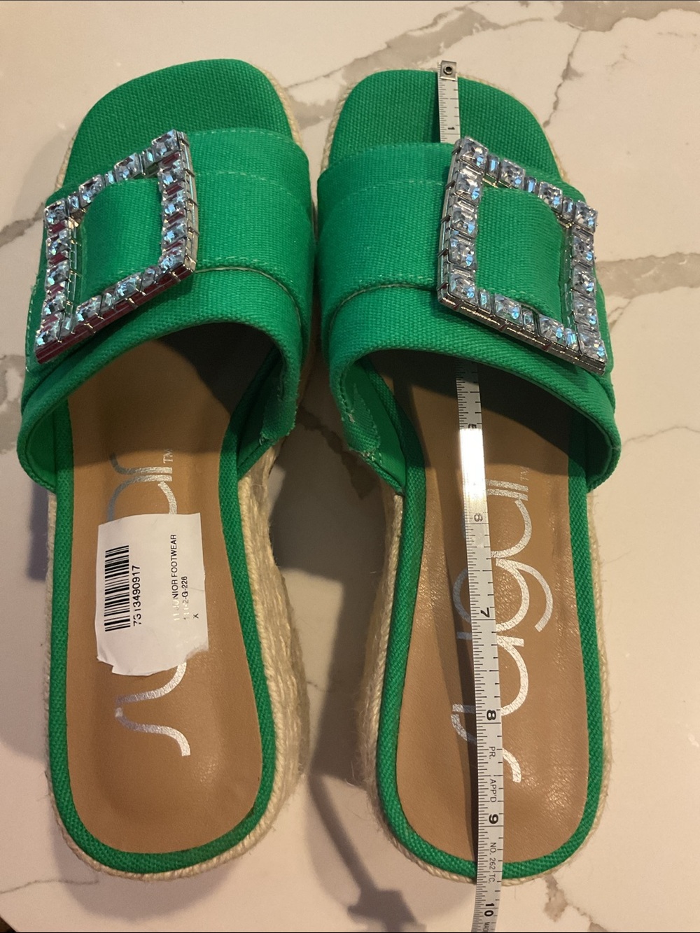 Sugar Embellished Green Espadrille Wedge Sandals NWT Sz 7 - Picture 10 of 10